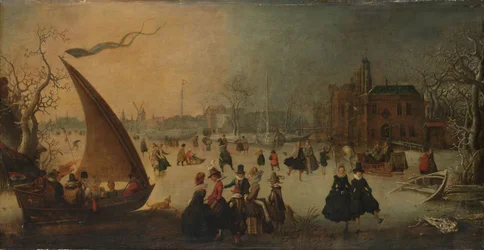 Landschaft mit gefrorenem Kanal