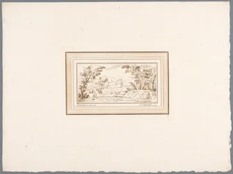 Flusslandschaft mit der Mauer einer Festung