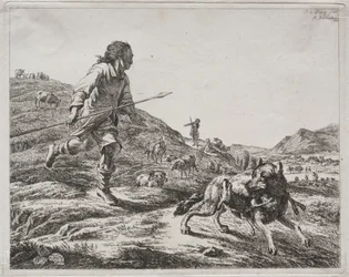 Hirte jagt einen Wolf
