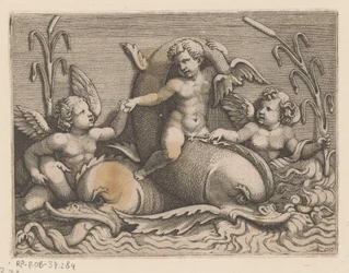 Drei Putti mit Delfinen