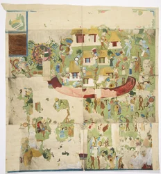 Wandgemälde vom Nordpaneel an der Westwand, Tempel A, Großer Ballspielplatz, Chichen Itza, Yucatan, Mexiko