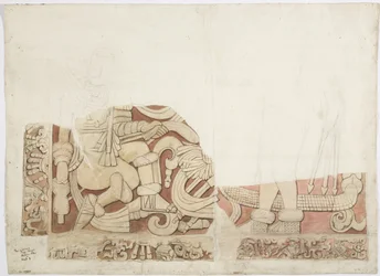 Teil eines Altars im Oberen Tempel der Jaguare, Tempel E, Chichen Itza, Mexiko