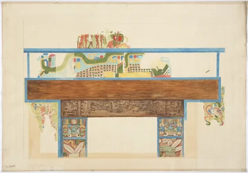 Viertelmaßstabskopie eines Wandgemäldes an der Westwand, Oberer Tempel der Jaguare, Chichen Itza, Mexiko