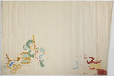 Nachzeichnung eines Wandgemäldes von der Ostwand, Oberer Tempel der Jaguare, Chichen Itza, Mexiko