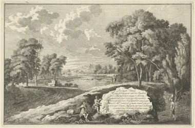 Arkadische Flusslandschaft mit Frau und Kind