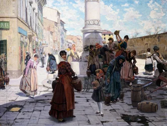 Frauen am Brunnen, von Adolfo Belimbau (1845-1935)