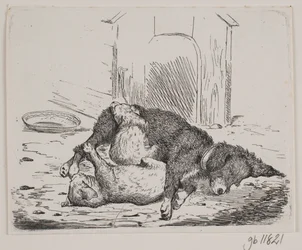 Kettenhund mit Welpe