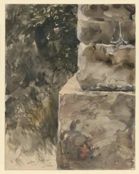 Baumgrün am Steinsockel