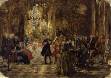 Flötenkonzert Friedrichs des Großen in Sanssouci. Skizze