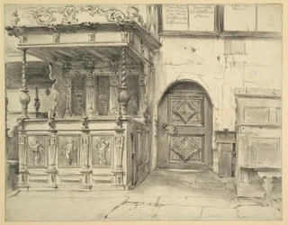 Gestühl und Tür in der Friedenskirche in Jauer