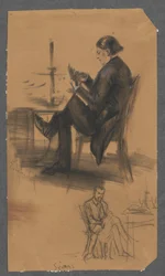 Mann mit Karten in der Hand, am Spieltisch (oben); Mann sitzt am Tisch, streichelt Hund (unten)