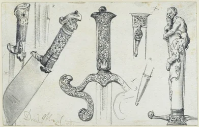 Weidmesser vom Ende des 16. Jh., Jagdschwert aus der 1. Hälfte des 17. Jh. sowie der "Permoser"-Hirschfänger vom Anfang des 18. Jh., Historisches Museum, Dresden