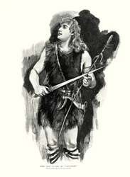 Deutscher Tenor Max Alvary als Siegfried in Richard Wagners Oper Die Walküre im Royal Opera House, Covent Garden, London (Lithografie)