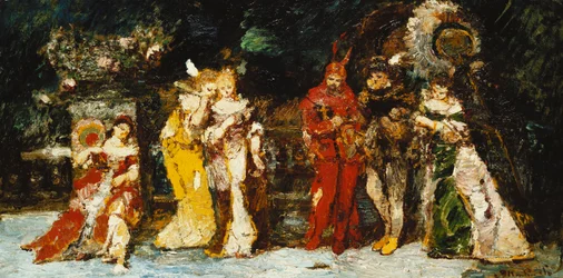 Figuren auf einer Terrasse mit Faust und Mephisto, ca. 1875-1880