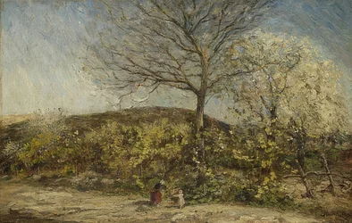 Landschaft mit blühendem Obstgarten
