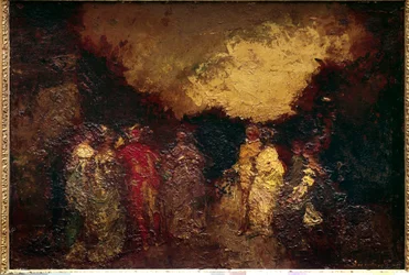 Spaziergang in einem Park bei Dämmerung