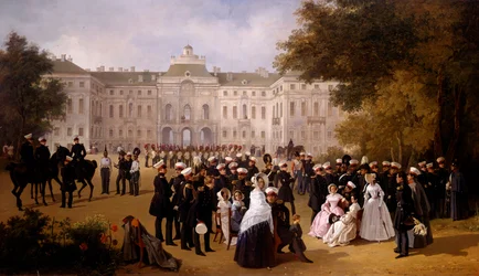 Ein Spaziergang in der Nähe des Schlosses von Strelno im Jahr 1840