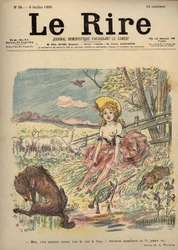 Rotkäppchen - barbusige Schäferin, Rotkäppchen - Aber es macht doch so viel Spaß, den Wolf zu sehen ...! Wahrscheinlich hat Großmutter ihn nie gesehen. Zeichnung von A. Willette für Le Rire, Nummer 35, 6. Juli
