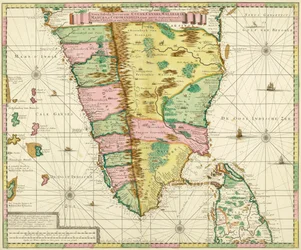 Karte von Südindien und Ceylon, nach einem Werk von ca. 1720 des niederländischen Kartographen Adriaan Reland