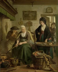 Frau beim Backen von Pfannkuchen