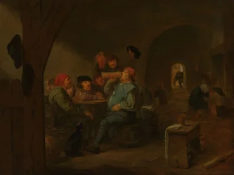 Trinkgelage in einer Taverne, um 1700