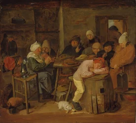 Bauern in einem Innenraum (Das Schlachtfest)