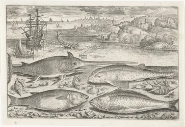 Vier Fische am Strand