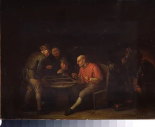 Flamen spielen Würfel