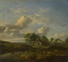 Landschaft mit einem Bauernhof an einem Bach, 1661