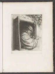 Rauchender Mann in einem Fenster