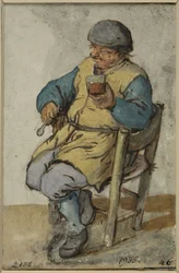 Sitzender Bauer mit einem Glas Bier
