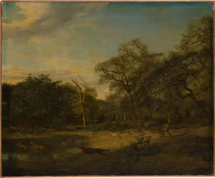 Hirschjagd in einer sumpfigen Waldlandschaft