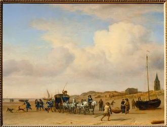 Vornehme Gesellschaft am Strand von Scheveningen. 1660