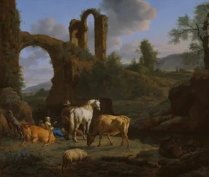 Pastorale Landschaft mit Ruinen, 1664