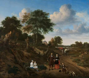 Porträt eines Paares mit zwei Kindern und einer Amme in einer Landschaft