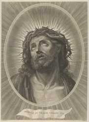 Kopf Christi mit Dornenkrone nach oben blickend, in einem ovalen Rahmen, nach Reni, ca. 1653-67