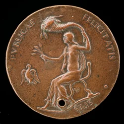 Felicitas sitzend, hält Kornähren und schwenkt Füllhörner [Rückseite], 1494 oder früher