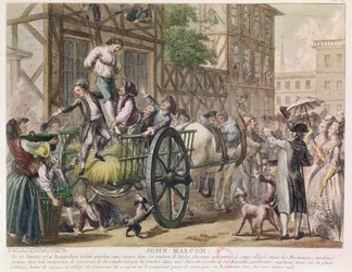 Bestrafung von John Malcom durch die Bevölkerung von Boston am 25. Januar 1774, ca. 1785