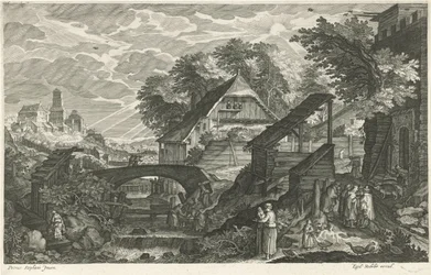Häuser neben einem Fluss (Acht Landschaften in Böhmen)