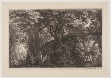 Ein Wald mit einer Holzbrücke rechts, aus Acht Szenen aus Böhmen