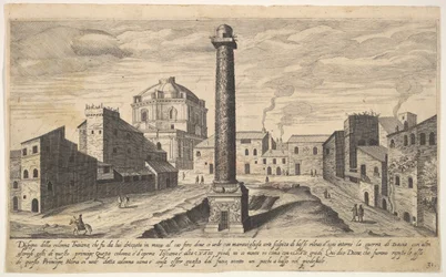 Tafel 31: Ansicht der Trajanssäule, gezeigt mit ihrem aus der Erde ausgegrabenen Sockel, su..., 1606