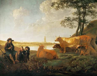 Landschaft mit Hirten und Herde, nahe Rhenen, Niederlande