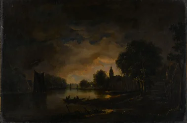 Flussansicht bei Mondschein, um 1850-1875