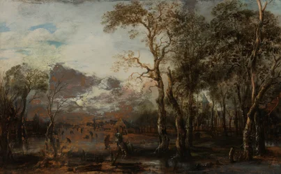 Waldlandschaft mit Jäger/Winterlandschaft