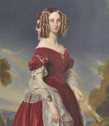 Porträt der Königin Louise Marie in einem roten Kleid