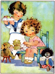 Kleine Mädchen spielen Dinette, ca. 1920