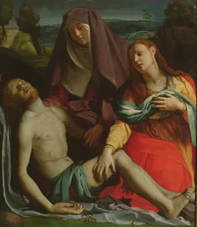 Toter Christus zwischen der Jungfrau und Maria Magdalena