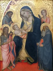Maria mit dem Kind, Johannes dem Täufer, Franziskus, Antonius Abbas und einer Märtyrerin