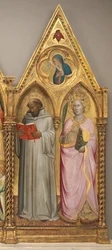 Heiliger Bernhard und Heilige Katharina von Alexandria mit der Verkündigung der Jungfrau [rechter Flügel]