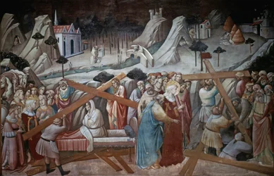 St. Helena gräbt, um das Wahre Kreuz zu finden, aus der Legende des Wahren Kreuzes Zyklus von Agnolo Gaddi, Kapelle der Basilika Santa Croce, Florenz, ca. 1380
